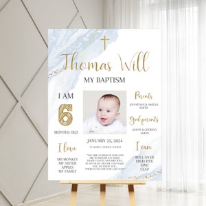 Blue Gold Baptism Chalkboard Sign, Boy Baptism Milestone, Baptism Printable, EDITABLE Personalized Baptism Gift Boy, Add Photo