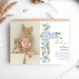 Boy Baptism PHOTO thank you card, Christening Thank you , Dusty Blue card, Boys Blue Thank you card, Blue Thank you for celebrating baptism