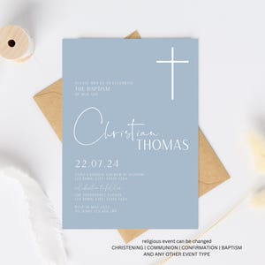 Dusty Blue Boy Baptism Invitation, Christening Invite , Blue boy Invite, Boys Modern Invite, Baptism Invite, Holy Communion digital download
