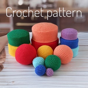 Schema uncinetto ciotole e palline (ENG), Giocattolo per distinguere i colori, Schema uncinetto Montessori, Giocattolo impilabile arcobaleno, Giocattoli per bambini che imparano