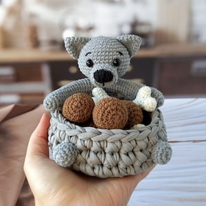 Crochet wolf basket, Small storage basket, Kids room decor, Baby room decoration, Home decor, Gift for child, Animal shaped basket