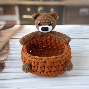 Crochet Bear Basket: Nursery Decor, Woodland Animal Basket