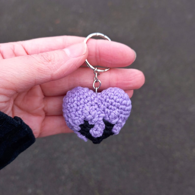 Purple Heart Keychain, Cute Keychain, Knitted Keychain, Plush Keychain