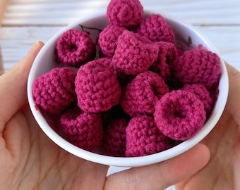 Crochet Raspberry Set, Fake Food Pretend Play, Toddler Kitchen Toy, Handmade Gift for Kids