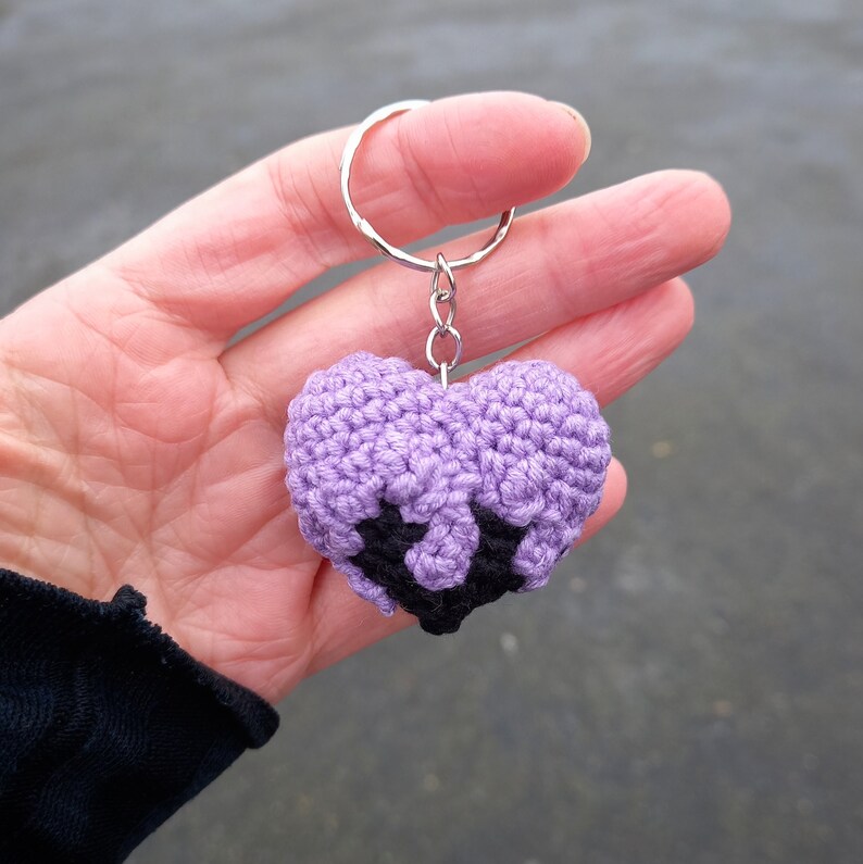Purple Heart Keychain, Cute Keychain, Knitted Keychain, Plush Keychain