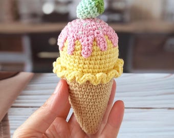 Crochet Ice Cream Toy, Pretend Play Food Decor, Montessori Kitchen Toy, Toddler Gift