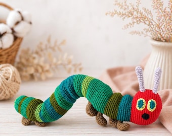 Crochet Caterpillar Stuffed Animal: Bookworm Plush, Child's Gift (14.96 inches)