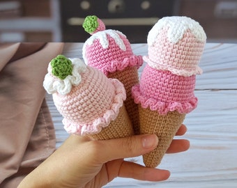 Crochet Ice Cream Cone Toy, Pretend Play Food, Kids Kitchen Gift, Summer Toddler Toy