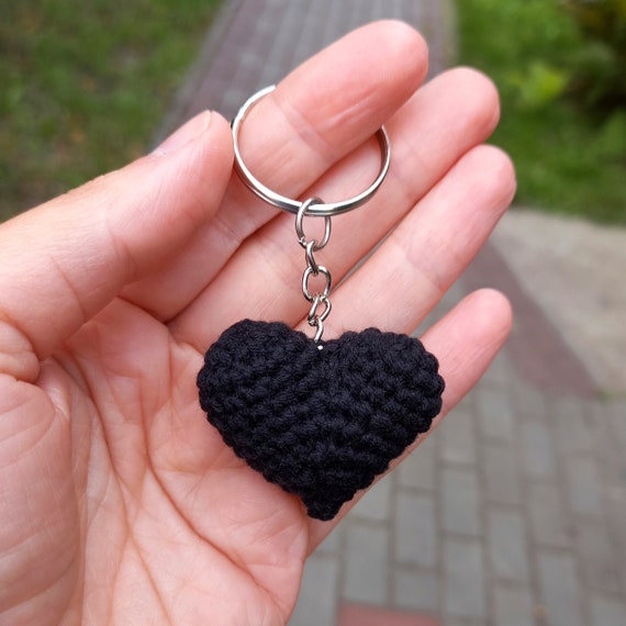 Black Heart Keychain Plush Bag Charm Crochet Accessories Cute Keychain Plush Black Heart Plush crochet Black Heart heart Keyring Crochet Etsy Canada