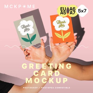 Mockup alla moda di due biglietti d'auguri in formato A6, mockup di cartolina DIN A, mockup di stampa mini, mockup di stampa artistica, mockup di cartolina psd