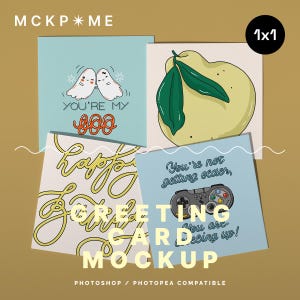 Square 1x1 Four greeting card display mockup