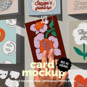 Maqueta de exhibición de múltiples tarjetas de felicitación tamaño A2 de EE. UU., maquetas para tiendas de tarjetas, maquetas de tarjetas psd, plantilla de tarjeta de felicitación