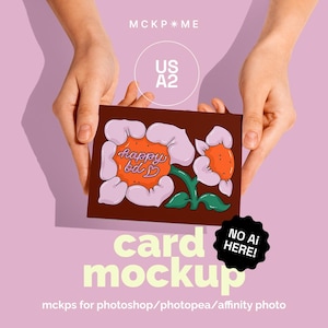 US A2 Greeting card mockup, single postcard mockup, postcard in hands mockup, psd card mockup, letter size postcard mockup