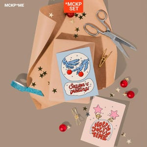 SET / A5/A6/B6/5x7 Cartões de felicitações de Natal mockups (layout de retrato), mockups festivos de cartão, mockup de cartão psd, conjunto de mockup de cartão postal