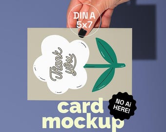 A5/A6/B6/5x7 Greeting card in a hand mockup, hand holds postcard mockup, DIN A postcard mockup, one postcard mockup, photoshop card mockup