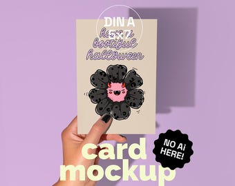 A5/A6/B6/5x7 Hand holding greeting card mockup, DIN A postcard mockup, single postcard in hand mockup, one postcard mockup