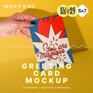 A5/A6/B6/5x7 Hand hält Grußkarten-Mockup, Postkarte in Hand-Mockup, Hand- und Postkarten-Mockup, Kunstdruck-Mockup, Poster-Mockup