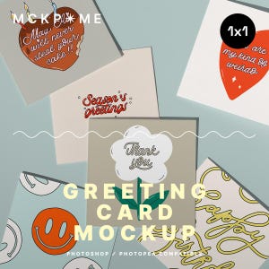Square 1x1 greeting card pile mockup