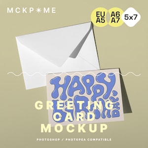 Maqueta de tarjeta de felicitación plegada A5/A6/B6/5x7, maqueta de postal, maqueta de tarjeta de felicitación DIN A, maqueta de postal PSD, maqueta de tarjeta y sobre