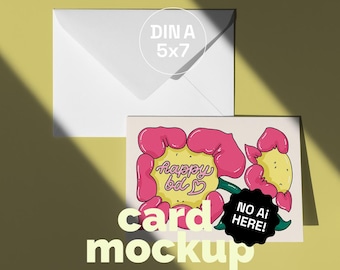 A5/A6/B6/5x7 Greeting card and envelope mockup, Din A postcard mockup, psd postcard mockup, card and envelope mockup, folded card mockup