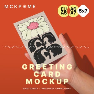 Maqueta de tarjeta de felicitación A5/A6/B6/5x7 en forma de mano, maqueta de postal DIN A, maqueta de mini impresión, maqueta de postal con mano, maqueta de postal psd