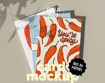 A5/A6/B6/5x7 Gestapelte Grußkarten Mockup, Postkartenstapel Mockup, Drei Postkarten Mockup, PSD Postkarten Mockup, Photopea Postkarten Mockup