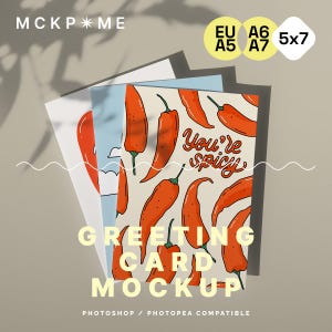 A5/A6/B6/5x7 Gestapelte Grußkarten Mockup, Postkartenstapel Mockup, Drei Postkarten Mockup, PSD Postkarten Mockup, Photopea Postkarten Mockup