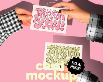 A5/A6/B6/5x7 Two hands holding greeting cards mockup, DIN A postcard mockup, postcards in hands mockup, psd postcard mockup