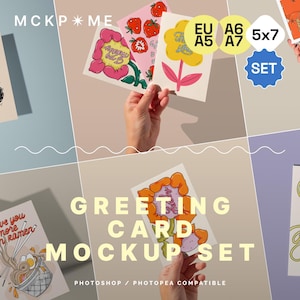 SET - A5/A6/A7/5x7 greeting cards mockup, mockups for postcards, postcards in hand mockup, din a card mockup, postcard mockup set
