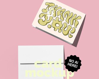 Mockup Amerikaanse A2-wenskaart en envelop, DIN A-ansichtkaartmodel, ansichtkaart en envelop, mockup psd-kaart, mockup gevouwen wenskaart