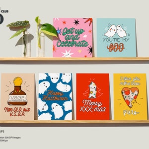 Greeting cards on shelves mockups