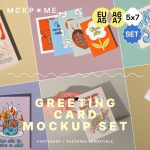 SET - A5/A6/B6/5x7 Greeting card mockup, DIN A card mockup, card mockup set, psd mockups for postcards, postcard mockup, postcard in hand