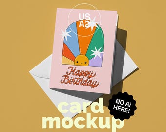 Mockup voor Amerikaanse A2-wenskaart en envelop, mockup voor briefkaart, mockup voor enkele ansichtkaart, mockup voor briefkaart en envelop, mockup voor psd-kaart