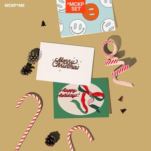 SET - A5 / A6 / B6 / 5x7 Weihnachtsgrußkarten Mockups, festliches Kartenmodell Set, Modelle für den Kartenshop, PSD-Vorlage für Karten, Kartenmodell