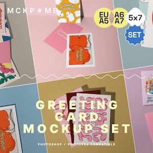 SET - A5/A6/B6/5x7 Greeting card mockup, postcard mockup set, postcard psd mockup, DIN A postcard mockup, 5x7 card mockup