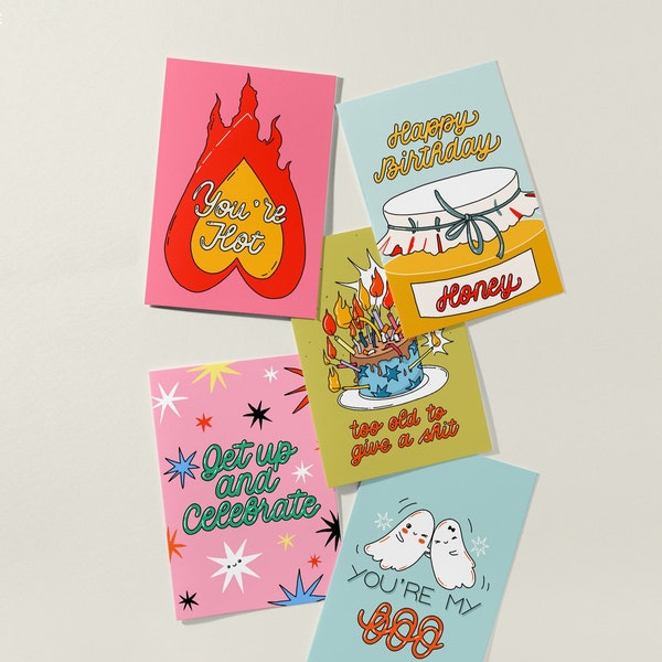 Five A6/B6/A5 greeting cards mockup