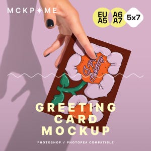 A6 Greeting card in a hand mockup, DIN A postcard mockup, small poster mockup, poster mockup, psd postcard mockup