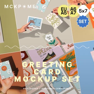 SET - A5/A6/A7/5x7 greeting cards mockup, postcard in hands mockup, din a card mockup, postcard mockup set, mockups for postcards