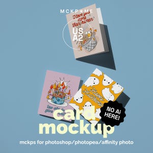 US A2 Three greeting cards mockup, three postcards mockup, letter postcard mockup, folder postcards mockup, psd postcard mockup