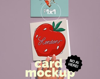 1x1 mockup met drie vierkante wenskaarten, schone ansichtkaartsjabloon, ansichtkaartmockup, mockups voor ansichtkaartenwinkel, psd-postkaartmockup