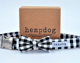 Collar RPET de plástico reciclado hempdog con bowtie de algodón orgánico extraíble y hebilla de metal