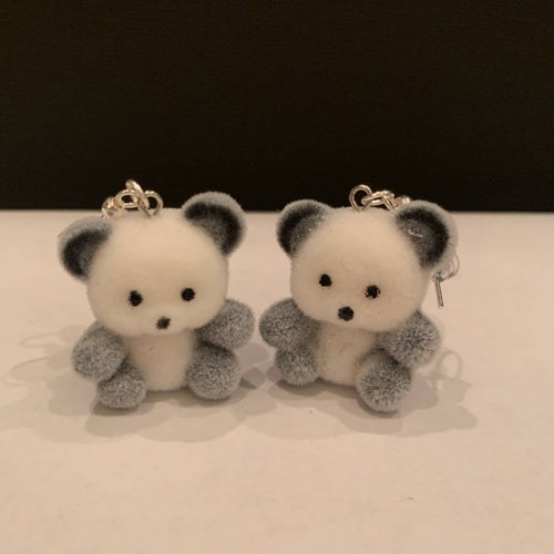 Flocked Fuzzy Teddy Bear Earrings Etsy