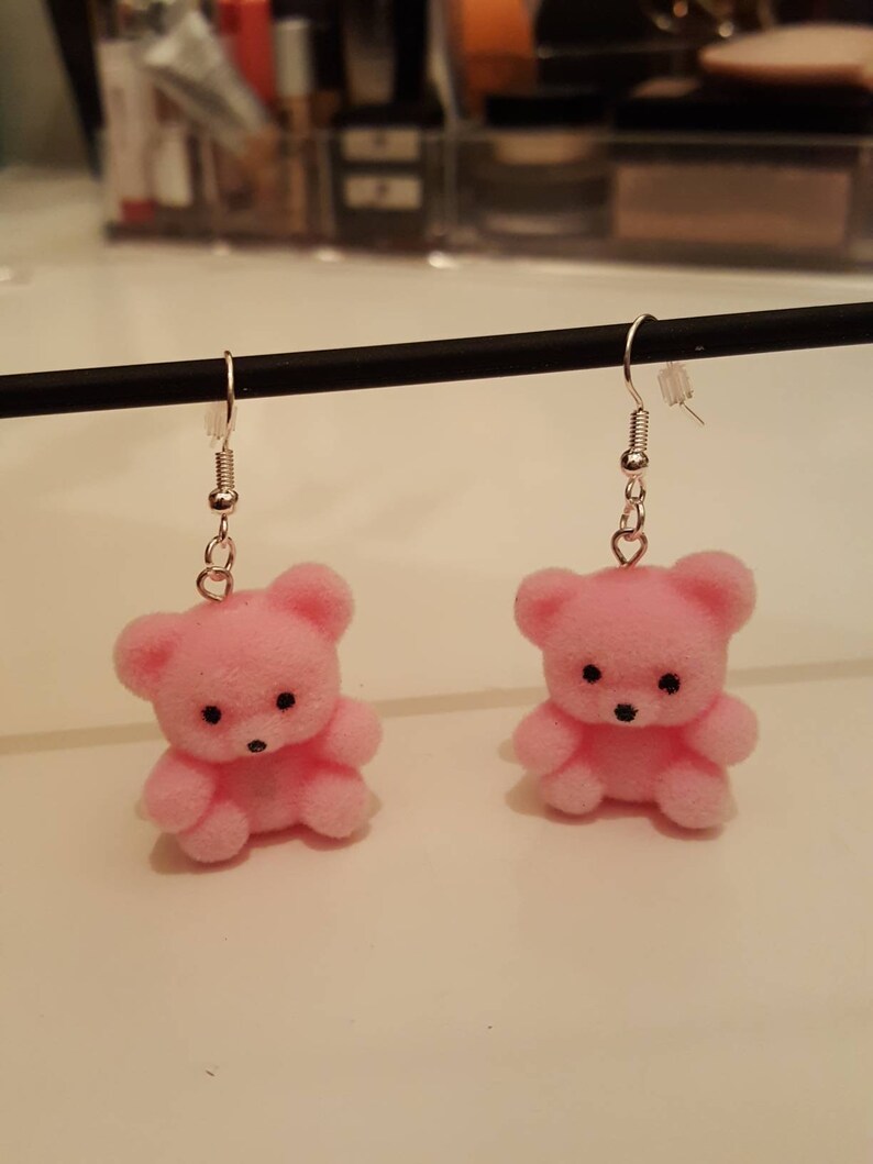 Flocked fuzzy mini teddy bear earrings Etsy