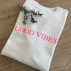 Sweater Sweatshirt Statement Pullover Ladies Cotton GOOD VIBES neon