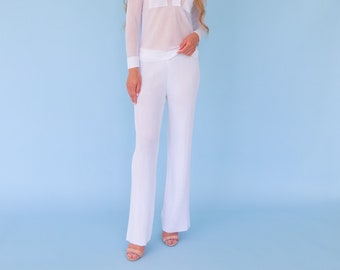 Relaxed viscose knit pants white