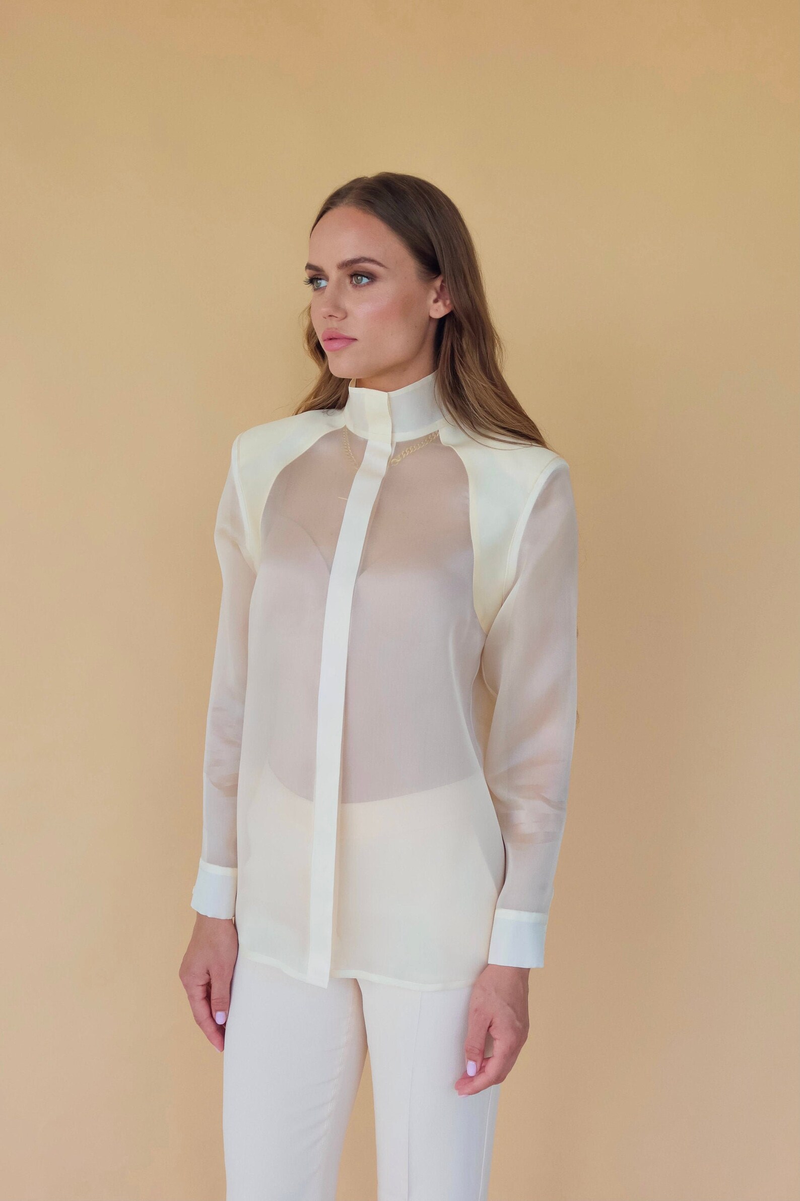 Blusa in organza di seta con spalline color champagne Etsy Italia