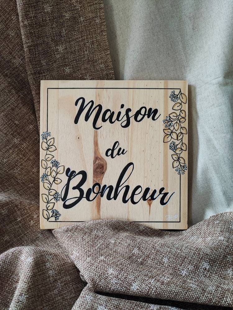 Tableau en Bois Maison Du Bonheur