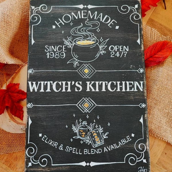 Enseigne witch kitchen , tableau bois halloween, tableau bois Samhain , enseigne sorcière, décoration sorcière, décoration witchy