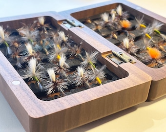 Handcrafted Walnut Fly Box with Engraved Brass Brook Trout Plate