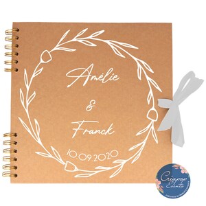 Livre d'or de mariage - Album kraft - Thème Champêtre et Couronne eucalyptus